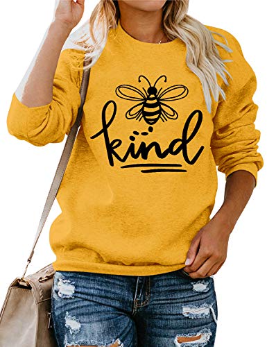 Dresswel Damen Bee Kind Pullover Sweatshirt Langarmshirts mit Rundhalsausschnitt Biene Grafikdruck Jumper Bluse Oberteile von Dresswel