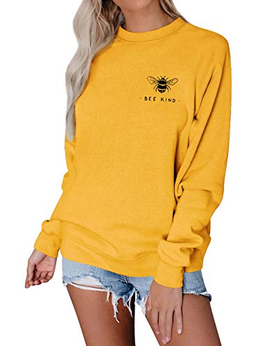 Dresswel Damen Bee Kind Pullover Sweatshirt Rundhals Langarmshirt Biene Bluse Oberteile Tops von Dresswel