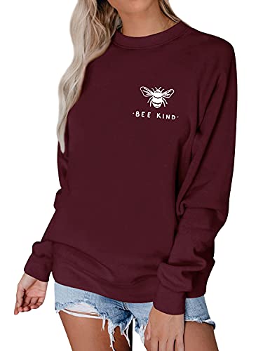 Dresswel Damen Bee Kind Sweatshirt Rundhals Langarmshirt Biene Pullover Bluse Winter Oberteile Tops von Dresswel