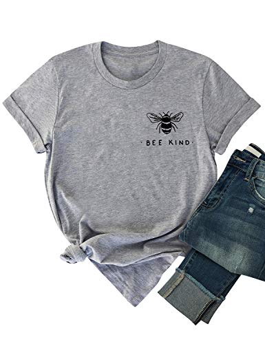 Dresswel Damen Bee Kind T-Shirt Niedliche Biene Grafikdruck Shirt Kurzarm Rundhals Top Sommer Oberteile Hemd Bluse (3-Grey, M) von Dresswel