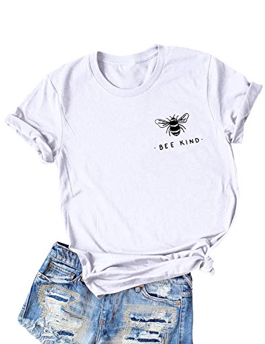 Dresswel Damen Bee Kind T-Shirt Niedliche Biene Grafikdruck Shirt Kurzarm Rundhals Top Sommer Oberteile Hemd Bluse (3-White, 2XL) von Dresswel