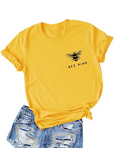 Dresswel Damen Bee Kind T-Shirt Niedliche Biene Grafikdruck Shirt Kurzarm Rundhals Top Sommer Oberteile Hemd Bluse (3-Yellow, M) von Dresswel