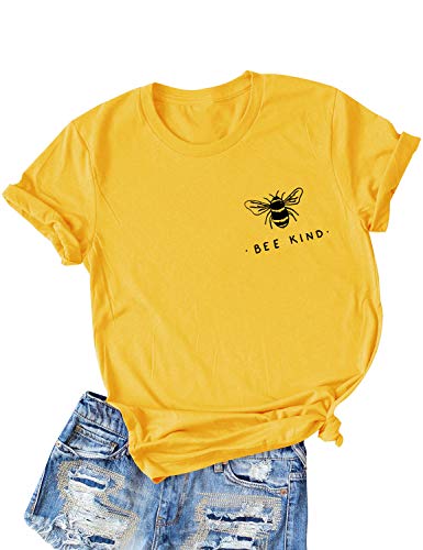 Dresswel Damen Bee Kind T-Shirt Niedliche Biene Grafikdruck Shirt Kurzarm Rundhals Top Sommer Oberteile Hemd Bluse (3-Yellow, S) von Dresswel