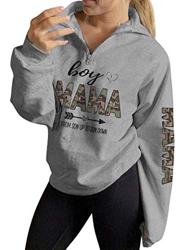 Dresswel Damen Boy Mama Sweatshirt Halber Reißverschluss Pullover Langarmshirt Herbst Winter Coat Oberteile Tops von Dresswel