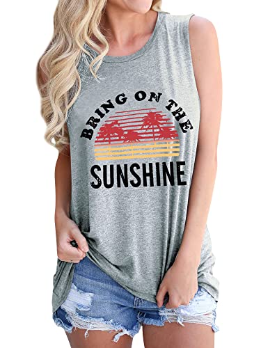 Dresswel Damen Bring On The Sunshine T Shirt Ärmelloses Rundhals Regenbogen Top Tank T-Shirt Sommer Oberteile von Dresswel