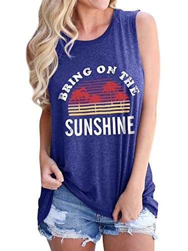 Dresswel Damen Bring On The Sunshine T Shirt Ärmelloses Rundhals Regenbogen Top Tank T-Shirt Sommer Oberteile von Dresswel