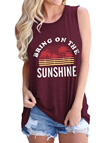 Dresswel Damen Bring On The Sunshine T Shirt Ärmelloses Rundhals Regenbogen Top Tank T-Shirt Sommer Oberteile von Dresswel