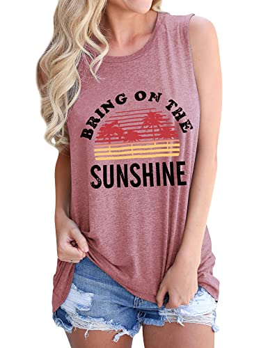 Dresswel Damen Bring On The Sunshine T Shirt Ärmelloses Rundhals Regenbogen Top Tank T-Shirt Sommer Oberteile von Dresswel