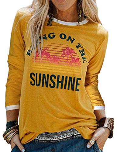 Dresswel Damen Bring On The Sunshine T Shirt Kurzarm Rundhals Regenbogen Top T-Shirt Sommer Oberteile Oben (11-Yellow, S) von Dresswel