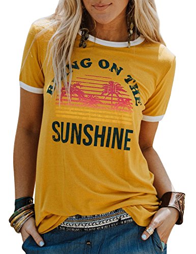 Dresswel Damen Bring On The Sunshine T Shirt Kurzarm Rundhals Sunshine Top T-Shirt Sommer Oberteile Oben, Gelb, Size S (EU 36-38) von Dresswel