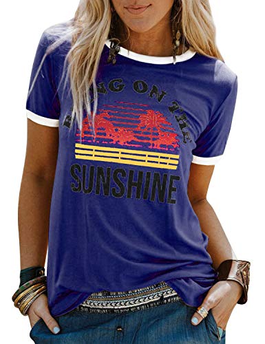 Dresswel Damen Bring On The Sunshine T Shirt Kurzarm Rundhals Sunshine Top T-Shirt Sommer Oberteile Oben, Blau, Size L(EU 40-42) von Dresswel