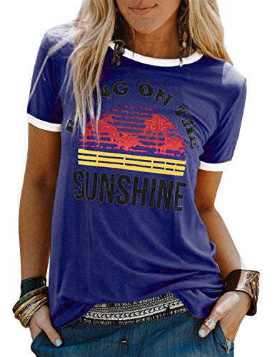 Dresswel Damen Bring On The Sunshine T Shirt Kurzarm Rundhals Sunshine Top T-Shirt Sommer Oberteile Oben, Blau, Size XL(EU 42-44) Dresswel Damen Bring On The Sunshine T Shirt Kurzarm Rundhals Sunshine Top T-Shirt Sommer Oberteile Oben, Blau, Size XL(EU 42-44) von Dresswel