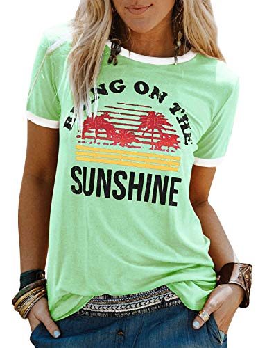 Dresswel Damen Bring On The Sunshine T Shirt Kurzarm Rundhals Regenbogen Top T-Shirt Sommer Oberteile Oben, Hellgrün, L von Dresswel