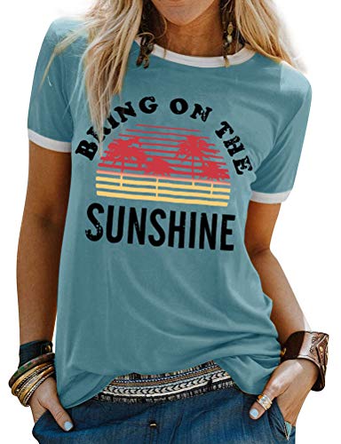 Dresswel Damen Bring On The Sunshine T Shirt Kurzarm Rundhals Regenbogen Top T-Shirt Sommer Oberteile Oben Hemd von Dresswel