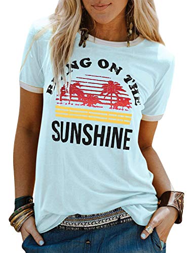 Dresswel Damen Bring On The Sunshine T Shirt Kurzarm Rundhals Regenbogen Top T-Shirt Sommer Oberteile Oben, Hellblau, L Dresswel Damen Bring On The Sunshine T Shirt Kurzarm Rundhals Regenbogen Top T-Shirt Sommer Oberteile Oben, Hellblau, L von Dresswel