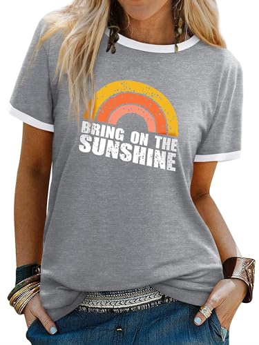 Dresswel Damen Bring On The Sunshine T Shirt Kurzarm Rundhals Regenbogen Top T-Shirt Sommer Oberteile Oben Dresswel Damen Bring On The Sunshine T Shirt Kurzarm Rundhals Regenbogen Top T-Shirt Sommer Oberteile Oben von Dresswel