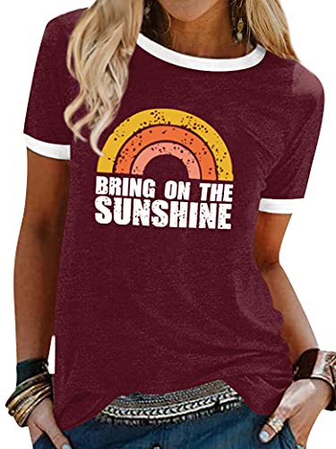 Dresswel Damen Bring On The Sunshine T Shirt Kurzarm Rundhals Regenbogen Top T-Shirt Sommer Oberteile Oben Dresswel Damen Bring On The Sunshine T Shirt Kurzarm Rundhals Regenbogen Top T-Shirt Sommer Oberteile Oben von Dresswel