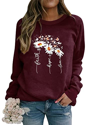 Dresswel Damen Faith Hope Love Sweatshirt Pullover Gänseblümchen Schmetterling Druck Langarmshirt Pulli Bluse Shirts Dresswel Damen Faith Hope Love Sweatshirt Pullover Gänseblümchen Schmetterling Druck Langarmshirt Pulli Bluse Shirts von Dresswel