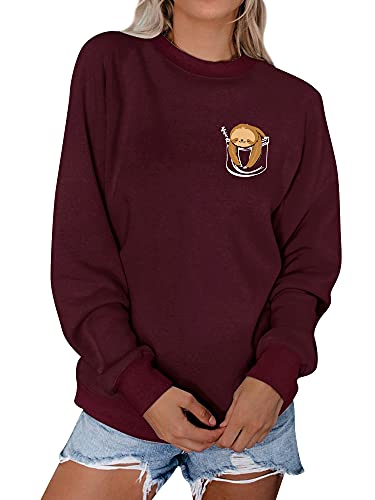Dresswel Damen Faultier Sweatshirt Lustiger Sloth Pullover Pulli Rundhals Langarmshirt Blue Oberteile Top von Dresswel