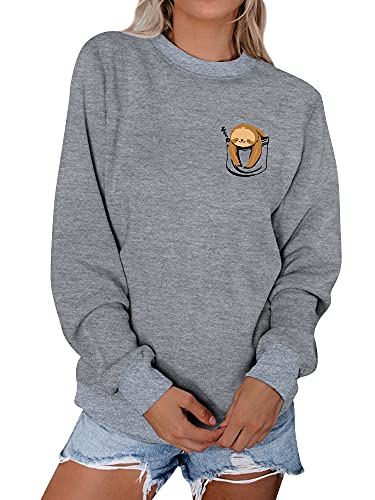 Dresswel Damen Faultier Sweatshirt Lustiger Sloth Pullover Pulli Rundhals Langarmshirt Blue Oberteile Top von Dresswel