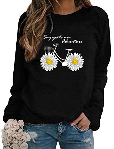 Dresswel Damen Gänseblümchen Sweatshirt Pullover Say Yes to New Adventure Daisy Druck Langarmshirt Oberteile Tops Bluse von Dresswel