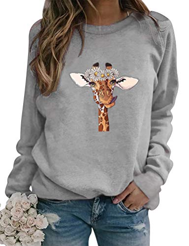 Dresswel Damen Giraffe Sweatshirt Langarm Pullover Pulli Grafikdruck Langarmshirt Bluse Top Oberteile von Dresswel
