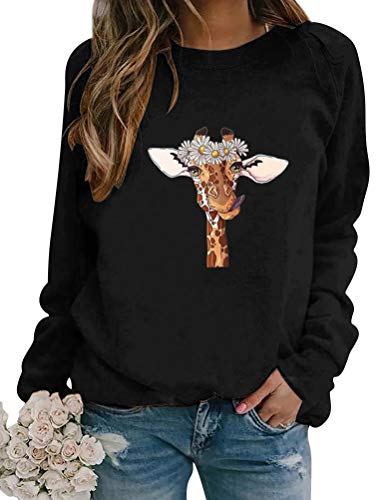 Dresswel Damen Giraffe Sweatshirt Langarm Pullover Pulli Grafikdruck Langarmshirt Bluse Top Oberteile von Dresswel