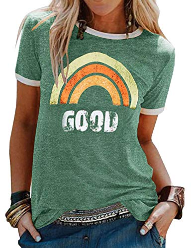 Dresswel Damen Good T-Shirt Regenbogen Muster Shirt Rundhals Kurzarm/Langarmshirt Oberteile Hemd Tops Bluse von Dresswel