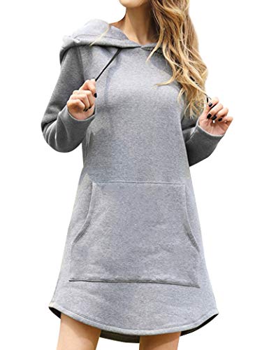 Dresswel Damen Hoodie Kleid Sweaterkleid Langarm Pullover Sweatshirts Kapuzenpullover Tops Herbst Mini Kleid mit Tasche von Dresswel