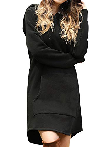 Dresswel Damen Hoodie Kleid Sweaterkleid Langarm Pullover Sweatshirts Kapuzenpullover Tops Herbst Mini Kleid mit Tasche von Dresswel