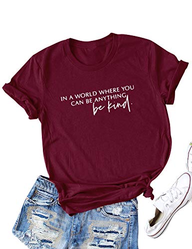 Dresswel Damen In A World Where You Can Be Anything Be Kind T-Shirt Kurzarm Rundhals T Shirt Sommer Oberteile Tops von Dresswel