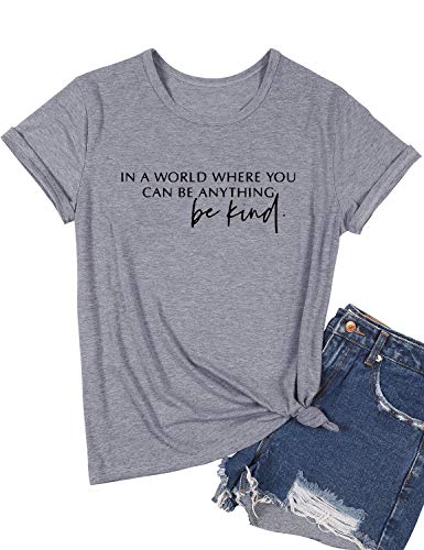 Dresswel Damen In A World Where You Can Be Anything Be Kind T-Shirt Kurzarm Rundhals T Shirt Sommer Oberteile Tops von Dresswel