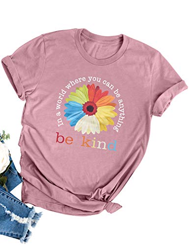 Dresswel Damen In A World Where You Can Be Anything Be Kind T-Shirt Kurzarm Rundhals T Shirt Sommer Oberteile Tops von Dresswel