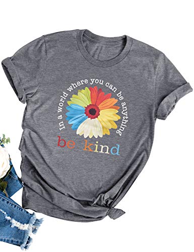 Dresswel Damen In A World Where You Can Be Anything Be Kind T-Shirt Kurzarm Rundhals T Shirt Sommer Oberteile Tops von Dresswel