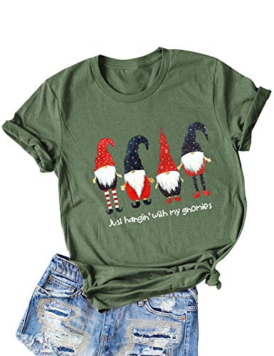 Dresswel Damen Just Hangin with My Gnomies Lustig Christmas Sweatshirt Dwarf Gift Weihnachten Pullover Kurzarm Langarm T-Shirt von Dresswel