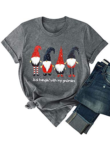 Dresswel Damen Just Hangin with My Gnomies Lustig Christmas Sweatshirt Dwarf Gift Weihnachten Pullover Kurzarm Langarm T-Shirt von Dresswel