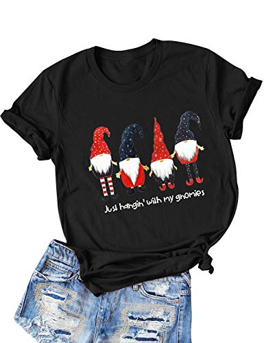 Dresswel Damen Just Hangin with My Gnomies Lustig Christmas Sweatshirt Dwarf Gift Weihnachten Pullover Kurzarm Langarm T-Shirt von Dresswel