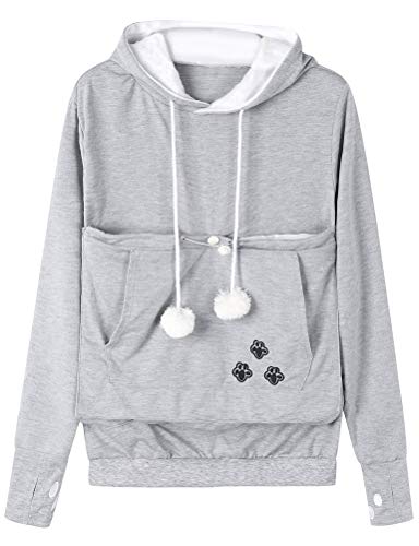 Dresswel Damen Kapuzenpullover Pulli mit Hundetasche Katzen Hund Tasche Hoodie Katze Sweatshirt Pullover mit Kapuze Katzenpulli Beutel Langarm Herbst Winter von Dresswel