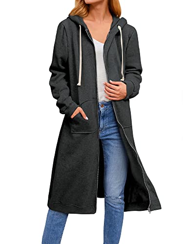 Dresswel Damen Lange Hoodie Zip Sweatjacke Langarmshirt Kapuzenpullover mit Reißverschluss Sweatshirtjacke Pullover Oberteile Kapuzenpullover mit Tasche von Dresswel