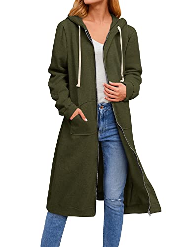 Dresswel Damen Lange Hoodie Zip Sweatjacke Langarmshirt Kapuzenpullover mit Reißverschluss Sweatshirtjacke Pullover Oberteile Kapuzenpullover mit Tasche von Dresswel