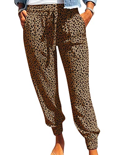 Dresswel Damen Leoparden Hose hohe Taille Jogginghose Hippie Hose Pumphose Haremshose mit Elastischen Bund und Taschen Noos Hose von Dresswel