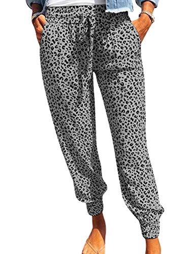 Dresswel Damen Leoparden Hose hohe Taille Jogginghose Hippie Hose Pumphose Haremshose mit Elastischen Bund und Taschen Noos Hose von Dresswel