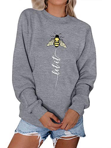 Dresswel Damen Let It Bee Sweatshirt Biene Pullover Rundhals Langarmshirt Bienen Bienenzüchter Oberteile Bluse Top (Grey, M) von Dresswel