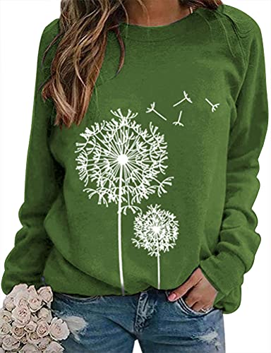 Dresswel Damen Löwenzahn Sweatshirt Langarmshirt Pusteblume Drucken Pullover Herbst Winter Bluse Tops Oberteile von Dresswel