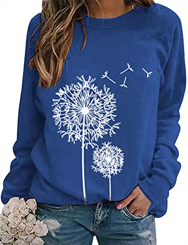 Dresswel Damen Löwenzahn Sweatshirt Langarmshirt Pusteblume Drucken Pullover Herbst Winter Bluse Tops Oberteile von Dresswel