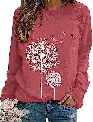 Dresswel Damen Löwenzahn Sweatshirt Langarmshirt Pusteblume Drucken Pullover Herbst Winter Bluse Tops Oberteile von Dresswel