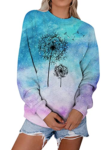 Dresswel Damen Löwenzahn Sweatshirt Langarmshirt Pusteblume Drucken Pullover Herbst Winter Bluse Tops Oberteile(Rosa, L) von Dresswel