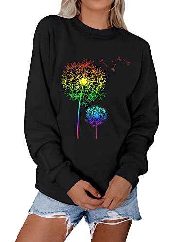 Dresswel Damen Löwenzahn Sweatshirt Langarmshirt Pusteblume Drucken Pullover Herbst Winter Bluse Tops Oberteile von Dresswel