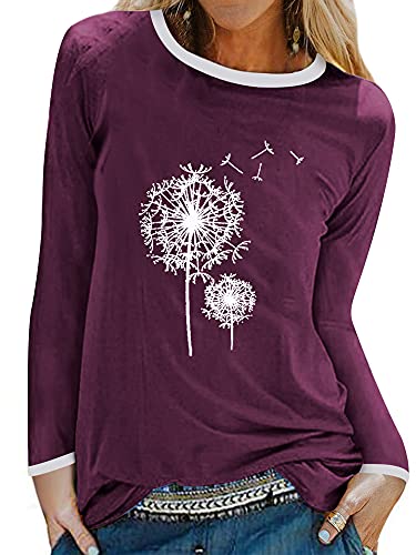 Dresswel Damen Löwenzahn Langarm T-Shirt Pusteblume Drucken Langarmshirt Herbst Bluse Tops Oberteile von Dresswel