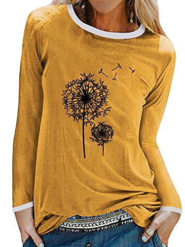 Dresswel Damen Löwenzahn Langarm T-Shirt Pusteblume Drucken Langarmshirt Herbst Bluse Tops Oberteile von Dresswel